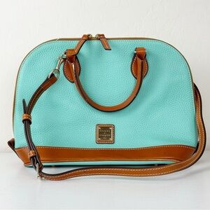 Dooney & Bourke pebble grain zip zip satchel in turquoise